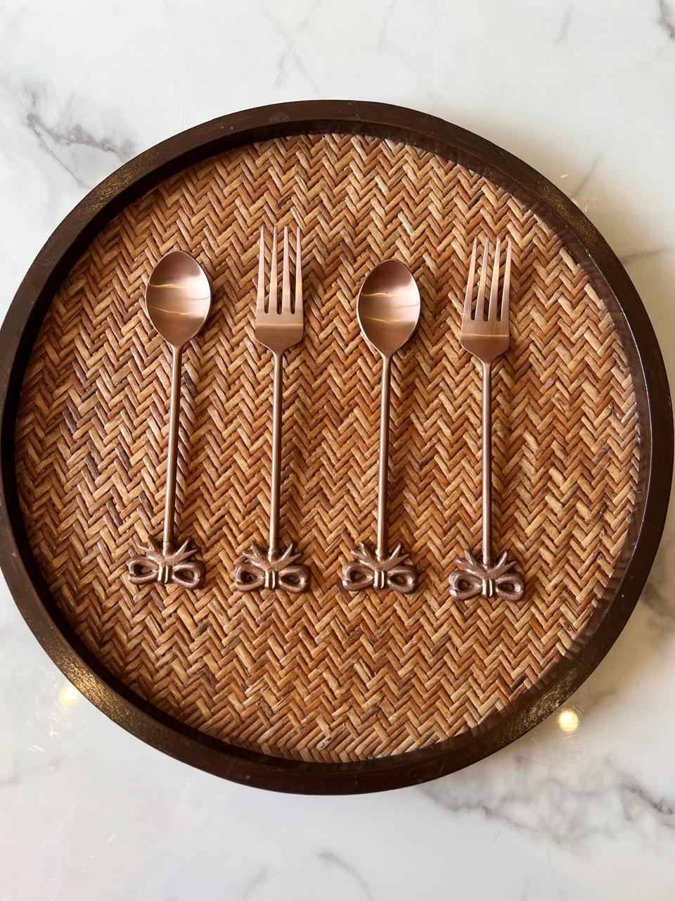 Rose Gold Bow Spoon and Fork (Set of 4)